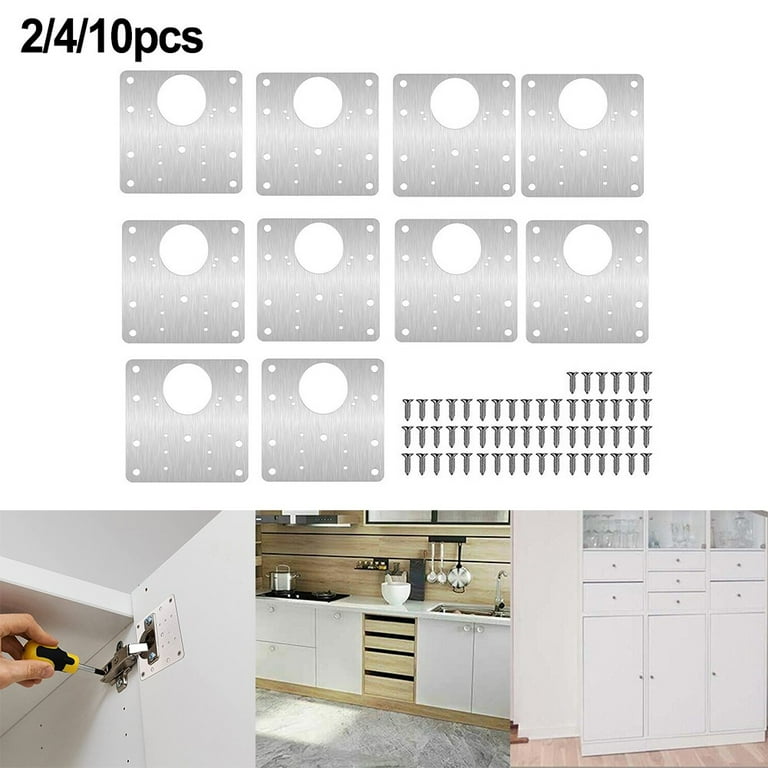 Kitchen Cupboard Door Hinge Repair KIT Includes 10 Plates And Fixing Screws X10 - Silver