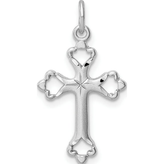 Sterling Silver Rhodium-Plated Diamond-Cut Cross Pendant Made In United States qc9698