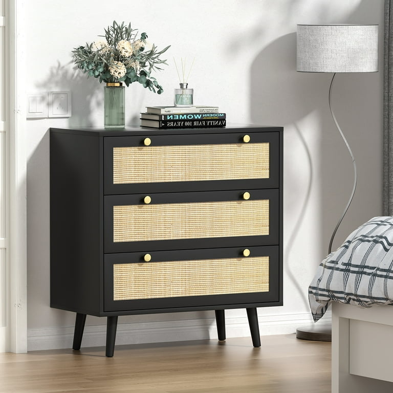 Eumyviv Black 3-Drawer Chest of Drawers with Pine Wood Legs Eumyviv Black 3-Drawer Chest of Drawers with Pine Wood Legs