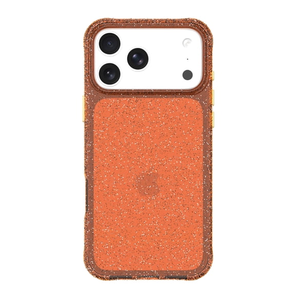 onn Sparkle Phone Case for iPhone 17 Pro Max - Orange with Gold Glitter