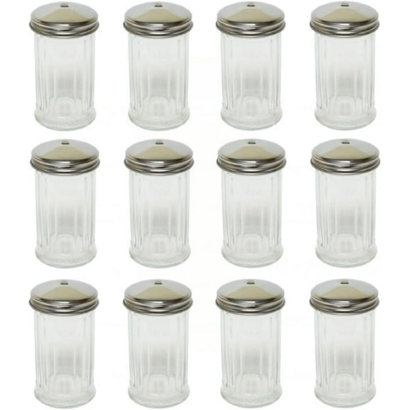 TrueCraftware- Set of 12 Sugar Cheese Shaker Pourer 12 oz. with Stainless Steel Hole Cap- Paneled design Sugar Cinnamon Sugar Pepper Powder Cocoa Shaker for Kitchen and Restaurants