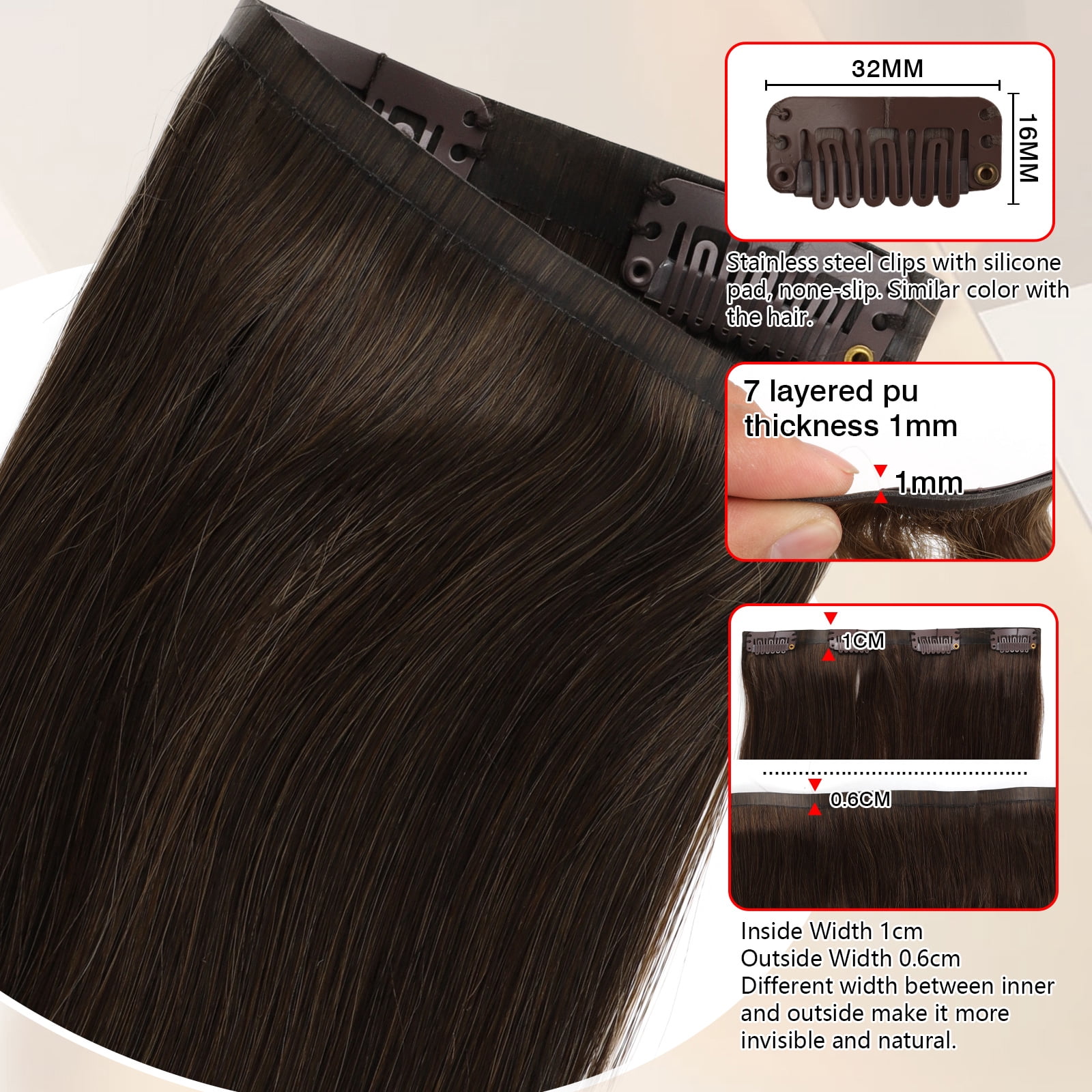 PU Clip In Hair Extensions 2A# 160g 18inch