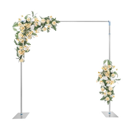 Silver Adjustable Freestanding Backdrop Support Stand Telescopic Height & Width Photo Background Frame for Wedding Birthday Graduation Garden