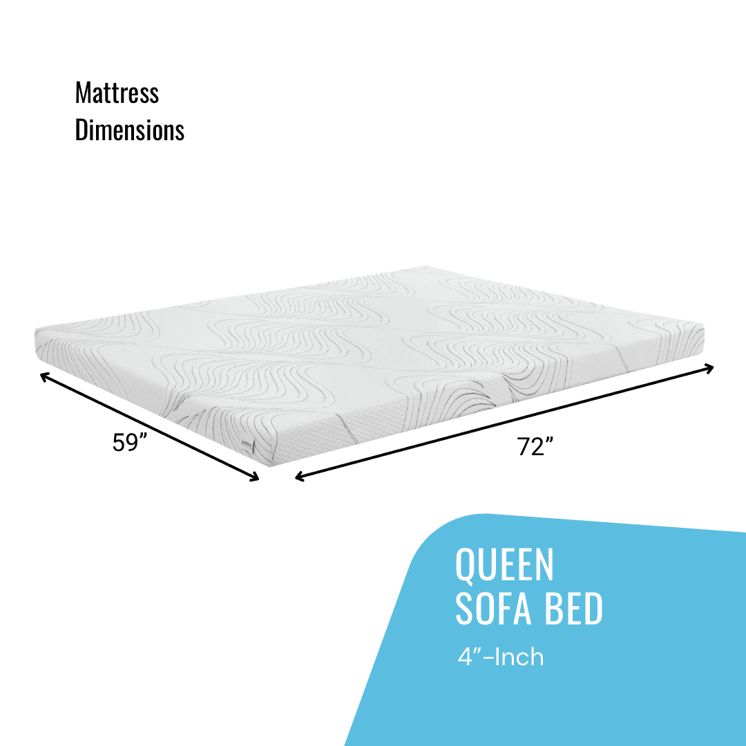 Memory Foam Replacement Mattress for Queen Sleeper Sofa Couch Bed 4-inch, Made In USA by Brookshire Rest