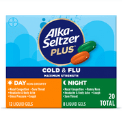 Alka-Seltzer Plus Maximum Strength Cold & Flu Medicine, Day + Night, Liquid Gels, 20 Count