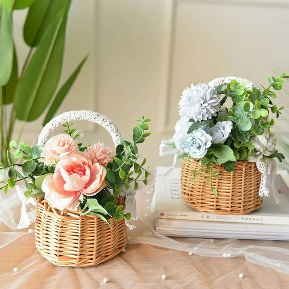 EIMELI Hand Knitting Woven Flower Basket Storage Basket Weaving Flower Storage Basket Rattan Weaving Easy To Carry And Store Light