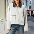 thumbnail image 6 of Smsaxvxz Womens Cropped Jacket Casual Corduroy Collar Barn Coat Lightweight Utility Zip Up Baseball Jacket with Pockets White S, 6 of 10