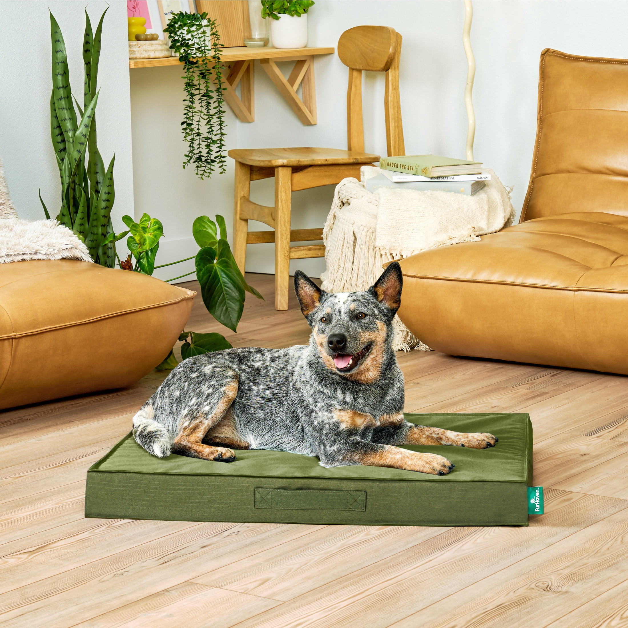 FurHaven Gridded Ripstop All-Weather Deluxe Orthopedic Mattress Pet Bed, Olivine, Medium
