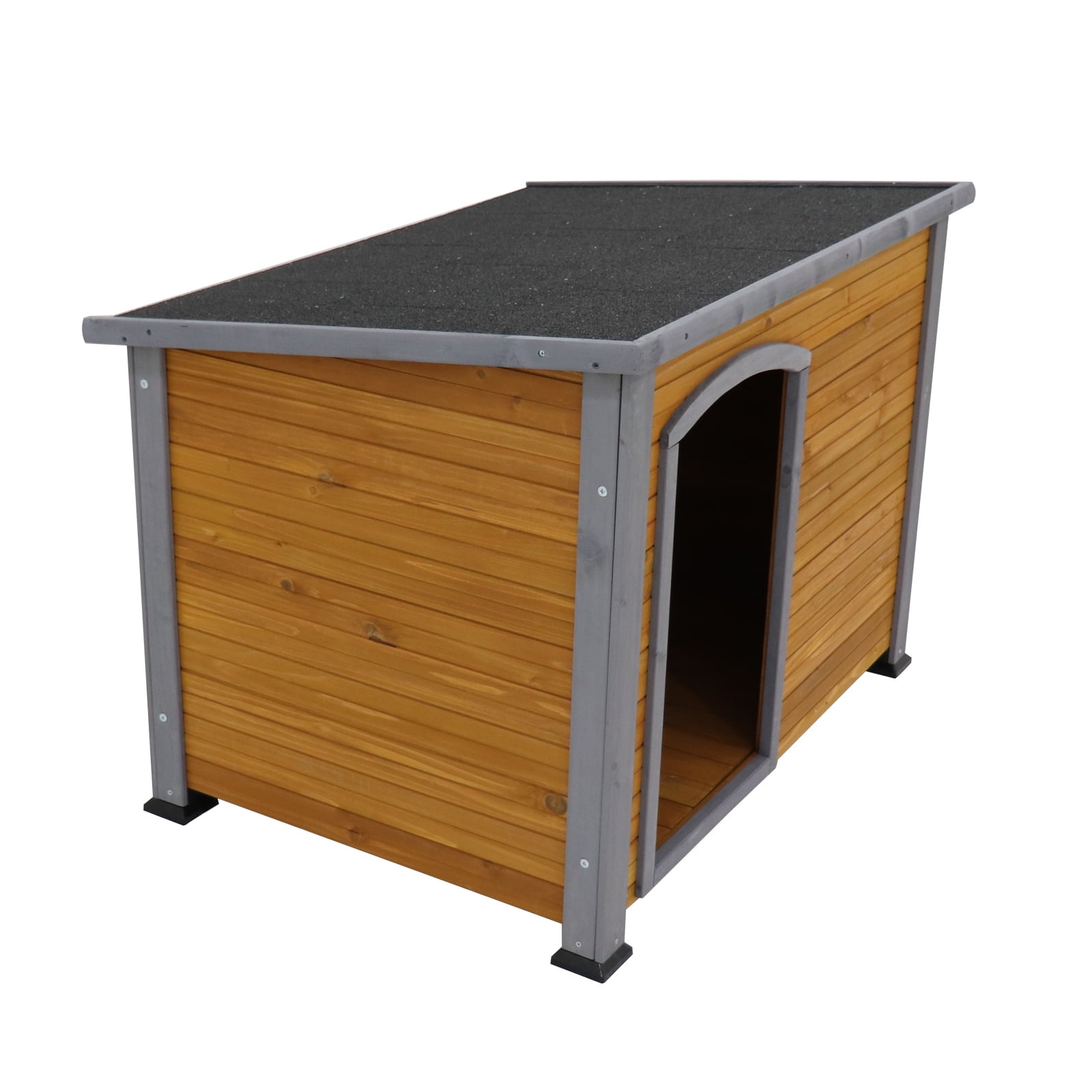 WRXELAN Indoor Outdoor Dog House, Anti-Chewing Iron Frame Dog Kennel, Wood Warm Pets Home, Weatherproof Outside Shelter for Feral Animal, 44.5"L x 31.9"W x 32.7"H, Brown