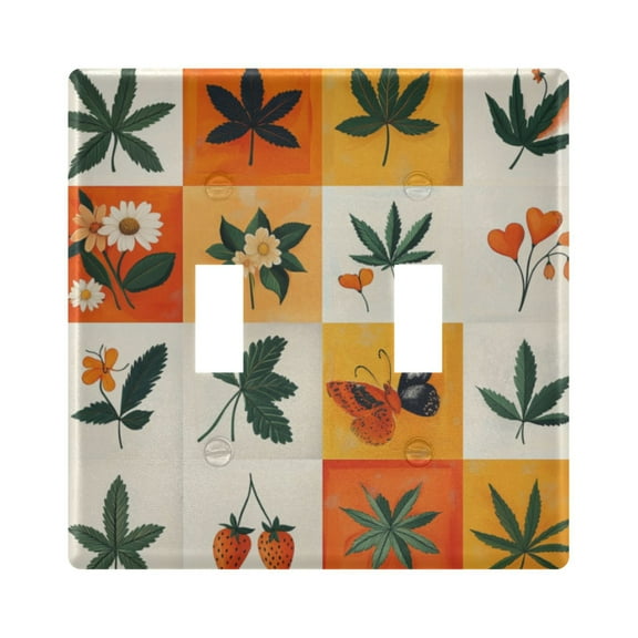 Yayeee Toggle Light Switch Wall Plate 2-Gang 4.56"x4.48" Decorative Outlet Cover, Cartoon Plants