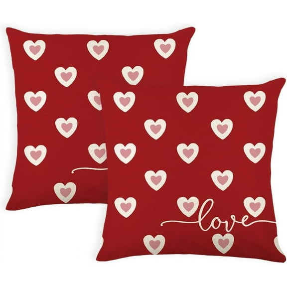 Valentine''s Day Pillow Covers 16x16 Inch Set of 2 Small Pink Hearts Love Pillow Decor Throw Pillow Covers Valentine Cushion Case Decoration for Sofa Couch Red