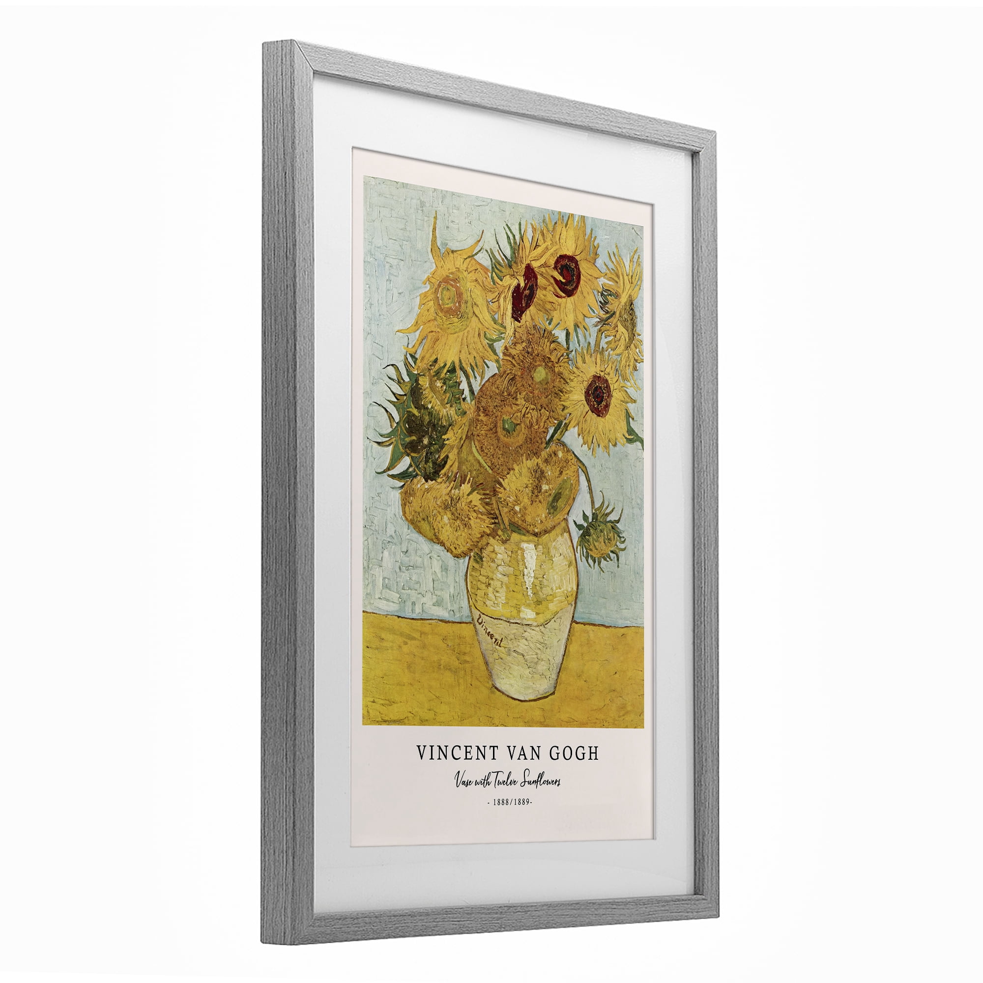 Stupell Industries Classic Vase with Twelve Sunflowers Gray Framed Print Under Glass, design by Vintage Hustle