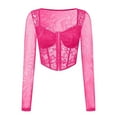 thumbnail image 5 of Odeerbi Vintage Corset Tops with Sleeves for Women 2025 Medieval Lace Trim Boned Corset Sexy Mesh Perspective Flower Print Retro Fishbone Strap Waist Corset Hot Pink, 5 of 8