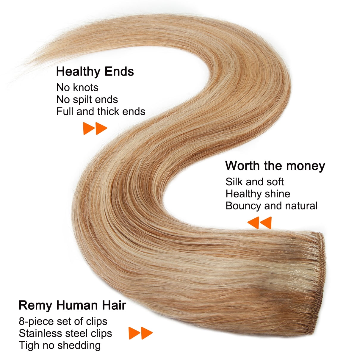 SEGO Clip in Hair Extensions Human Hair Full Head 100% Real Remy Thick Hair Extensions Silky Straight Balayage Blonde Hair Pieces
