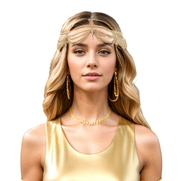 Unique Bargains 1 Pc Headpiece Multi-layered Tassels Rhinestone Head Chain Gold Tone