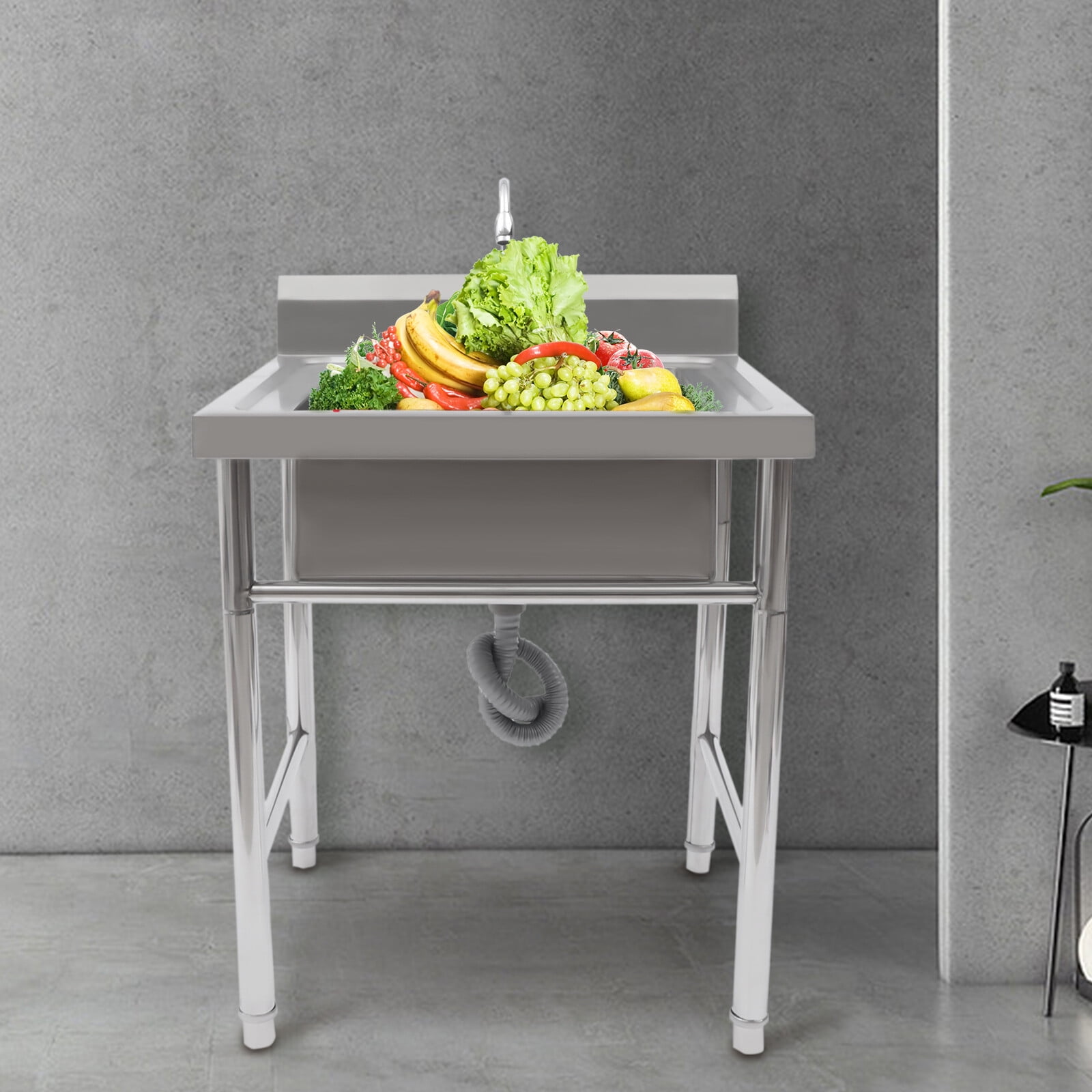 Simple Modern Upgraded Free Standing 304 Stainless Steel Utility Sinks for Laundry Room with Backsplash
