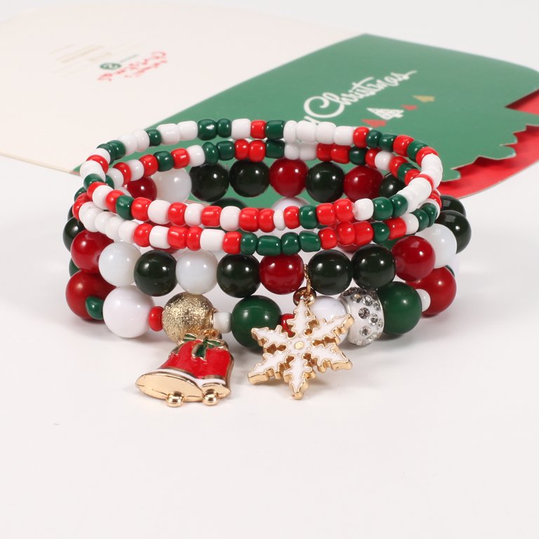30pcs Christmas Stretch Bracelets - Merry Christmas Beaded Bracelets For Women & Men (No Gemstone)