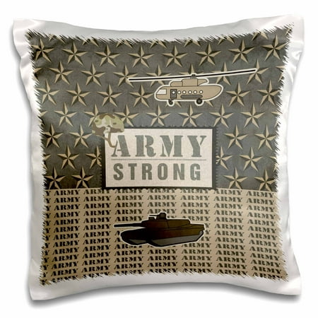 3dRose Army Proud, Helicopter, Tank, Helmet, stars, Gray, Blue, Tan - Pillow Case, 16 by