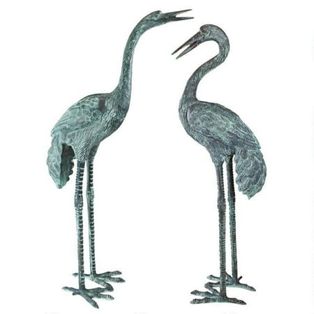 Design Toscano Emerald Verde Large Crane Cast Bronze Garden Statue - Set of 2