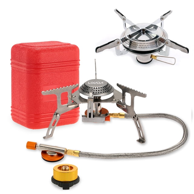 Lixada Lixada Ensemble de Réchaud d'Extérieur Compact avec Deux Modes d'Allumage et Adaptateur de Gaz pour le Camping et la Randonnée