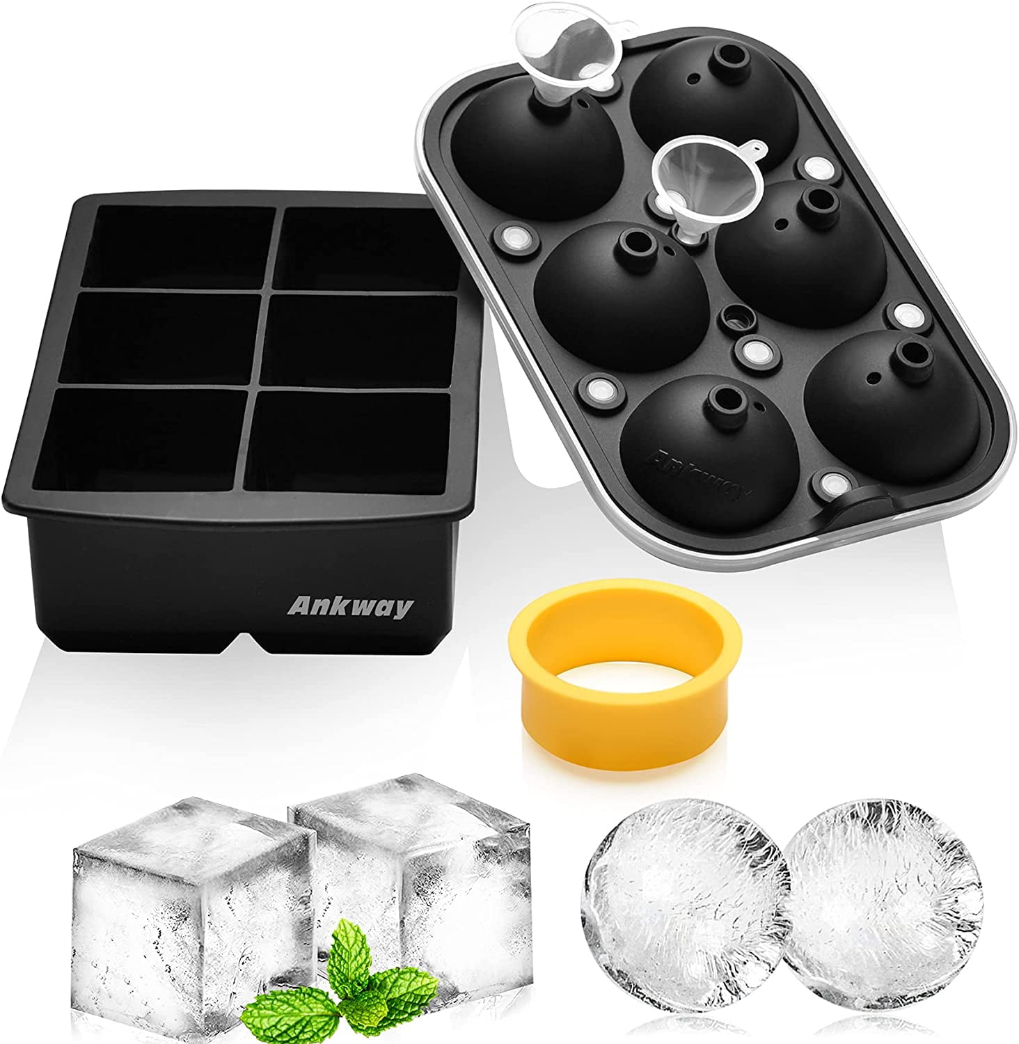 4 Set Silicone Ice Cube Trays with Lids BPA Free Large Square Molds Easy Release