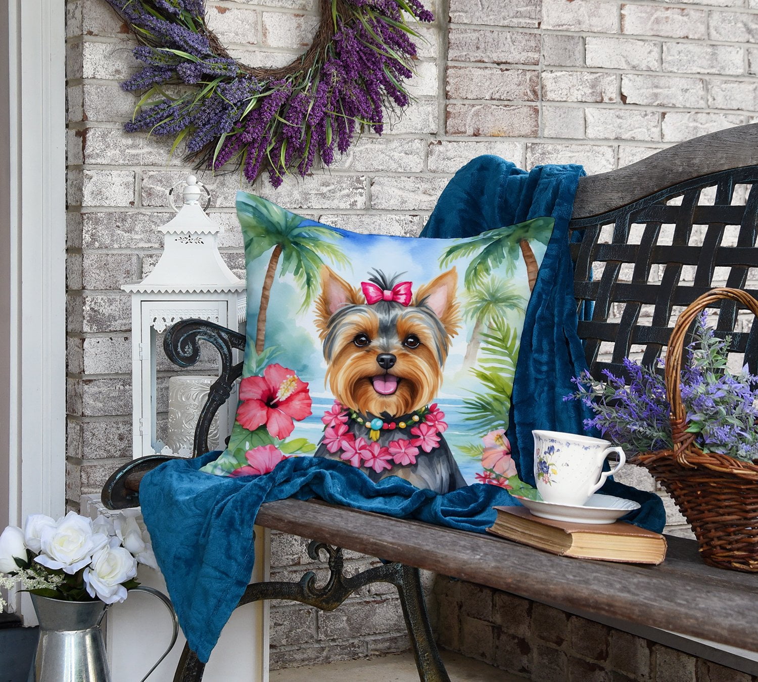 Yorkshire Terrier Luau Throw Pillow 18 in x 18 in