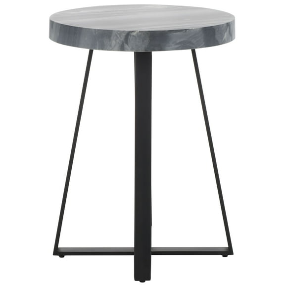 SAFAVIEH Guenon 24" Round End Table, Grey Marble/Black