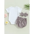 thumbnail image 4 of Cenuakty Baby Girls Shorts Set, Short Sleeve Letters Print Romper Leopard Print Shorts with Hairband, 4 of 9