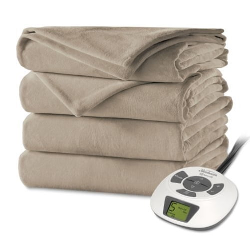 Sunbeam Velvet Plush Heated Blanket, Queen Size, Mushroom