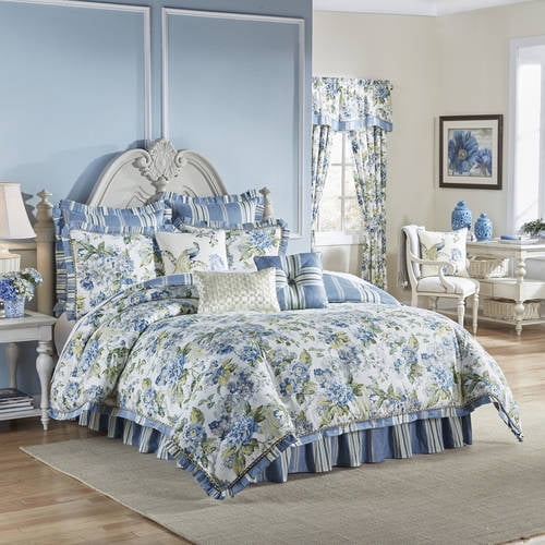 Waverly Blue Floral Engagement 4Piece Bedding Collection, Queen Size