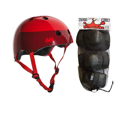 661 Dirt Lid Helmet - 661 Dirt Lid Skateboard BMX Youth Helmet Red S/M Knee Elbow Wrist Pads