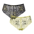 thumbnail image 2 of Curve Muse Women's Pack Of 2 Comfort Sheer Lace Tanga Hipster Boyshorts Panties-Pack C-Black,Yellow-M/6, 2 of 6