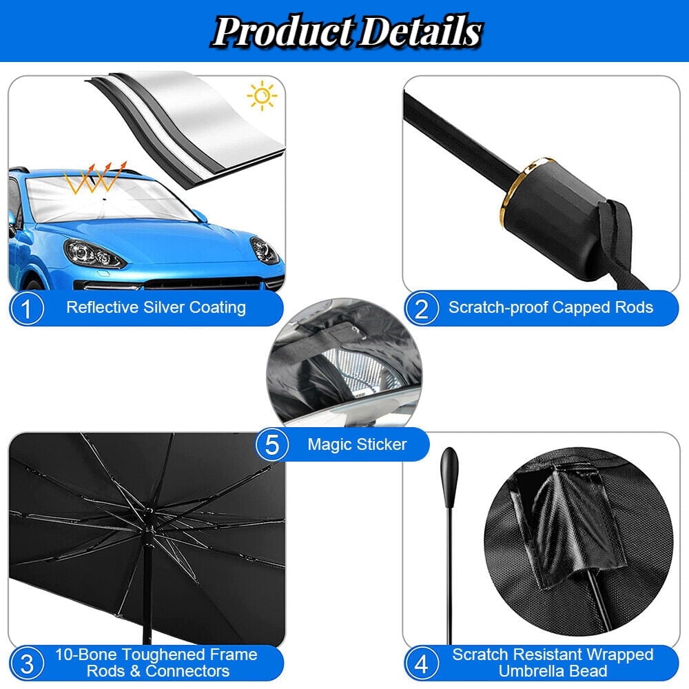 Windshield Sun Shade for Car, Car Window Shade, Foldable Car Umbrella Sunshade Cover Car Front Window, Blocks UV Rays Sun Visor Protector Sunshade for Interior Protection, Car Accessories (55"x31")