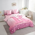 thumbnail image 3 of jejeloiu Initial Letter R Bedding Comforter Set 7-Piece,Kawaii Bowknot King Bedding Sets,Pink Sequin Print Bed Sheets For Girls,Breathable Bedroom Decoration Reversible, 3 of 8