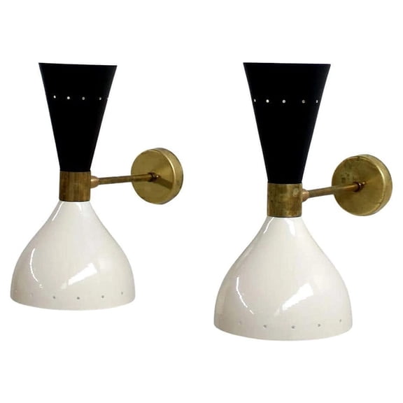 Wall Sconce Stilnovo Style Pair of Beautiful Adjustable Large Italian Sconces Brass Stilnovo Style Italian Light Solid Brass Large Shades