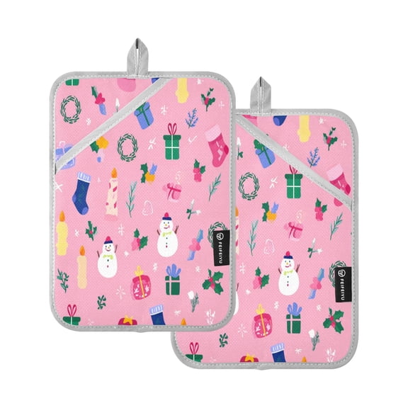 2 Pack Pot Holders for Kitchen Heat Resistant Hot Pads Sets for Cooking Baking Cute Christmas Element