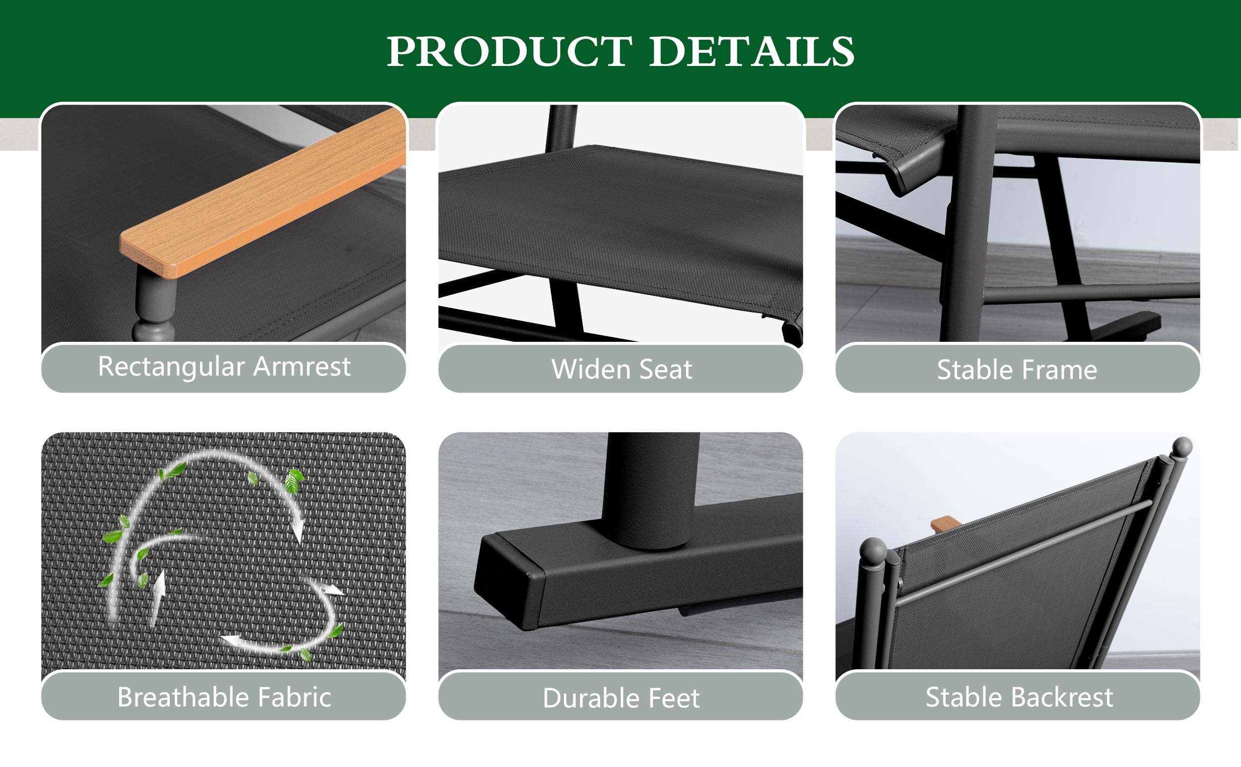 Walsunny Outdoor Patio Chairs Set of 2 Rockers Metal Rocking Chairs Furniture for Porch Backyard Lawn Garden,Black Walsunny Outdoor Patio Chairs Set of 2 Rockers Metal Rocking Chairs Furniture for Porch Backyard Lawn Garden,Black - Image 8