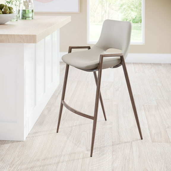 Desi Counter Stool Beige & Walnut Counter Stool, Modern Style, Plush and durable faux leather fabric, Plywood, Indoor Bar