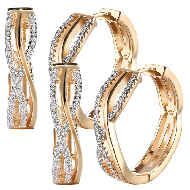 Arracadas Zirconia3 2Pzas Aretes Redondos/Zirconia Color Champán Oro Metal.