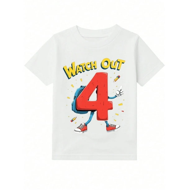 Girls & Boys "Back To School Watch out Number 4 Cotton Graphic Tees, Back To School Clothes Girls, Black Casual Summer Shirts, Gift For First Day of School, Round Neck Short Sleeve T-Shirt