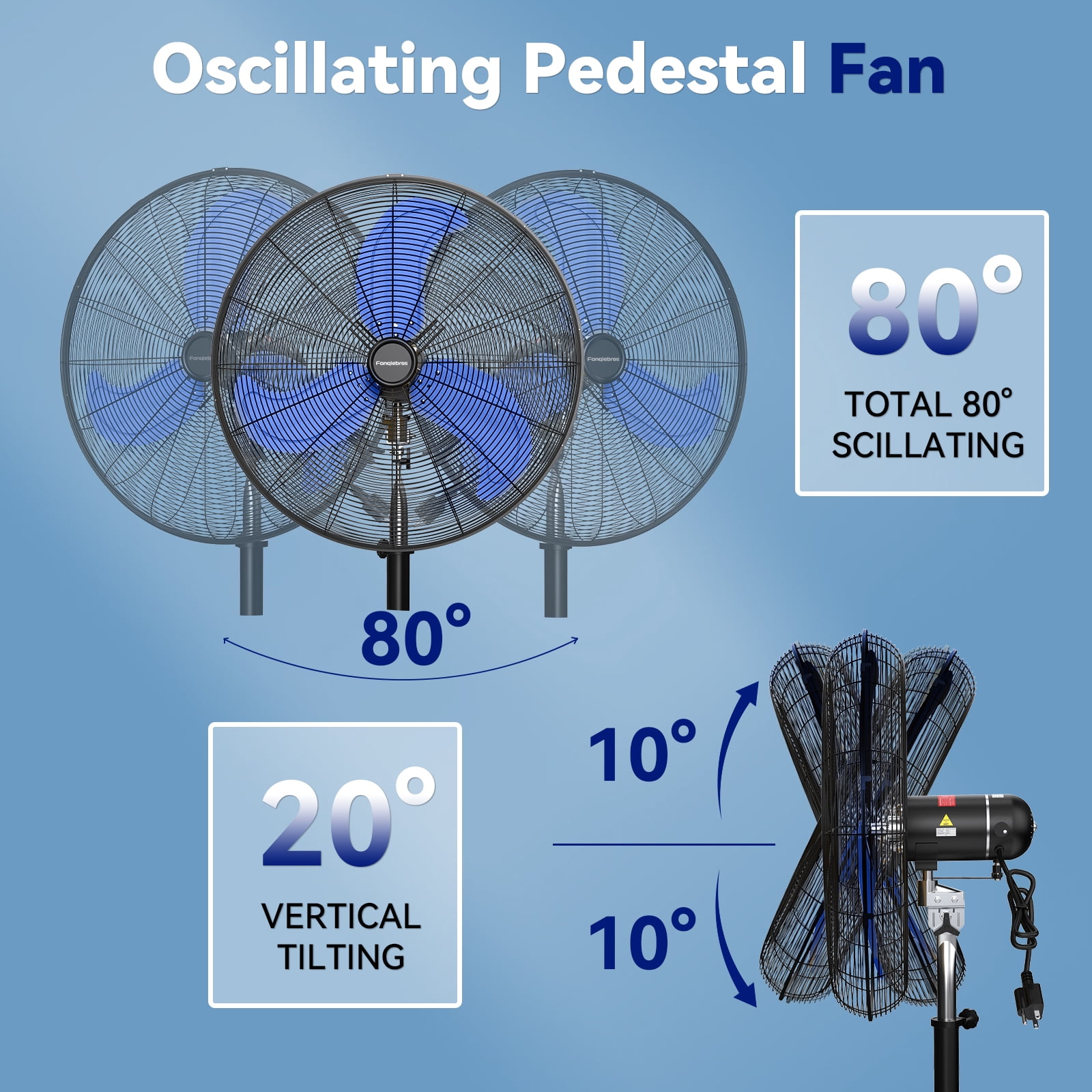 30" Heavy Duty Industrial Floor Fan with Wheels, 3-Speed 9500 CFM High Velocity Standing Fan for Commercial and Garage - Aluminum Blades