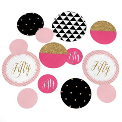 Chic 50th Birthday - Pink, Black and Gold - Birthday Party Giant Circle  Confetti - Birthday Party Decorations - Large Confetti 27 Count