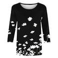 thumbnail image 5 of JTZGDY 3/4 Sleeve Tops for Women Dressy Casual Boho Floral Printed Summer Crewneck Basic Graphic T-Shirts Trendy Oversized Comfy Female Tunic Blouses Black#03 S, 5 of 5
