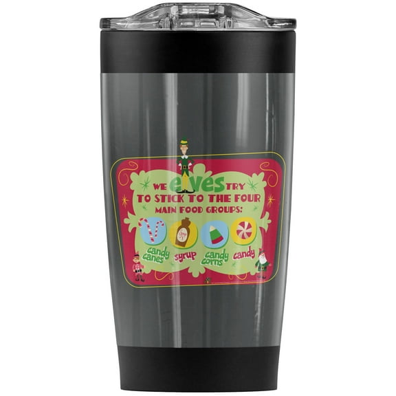 Elf Four Main Food Groups Stainless Steel Tumbler 20 oz Coffee Travel Mug/Cup, Vacuum Insulated & Double Wall with Leakproof Sliding Lid | Great for Hot Drinks and Cold Beverages
