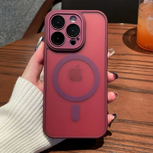 Luxury Matte Shockproof Phone Case For iPhone 11 12 13 14 15 16 Pro Max Plus Magsafe Wireless Charge Magnetic Cases Cover Claret For iPhone 11Pro