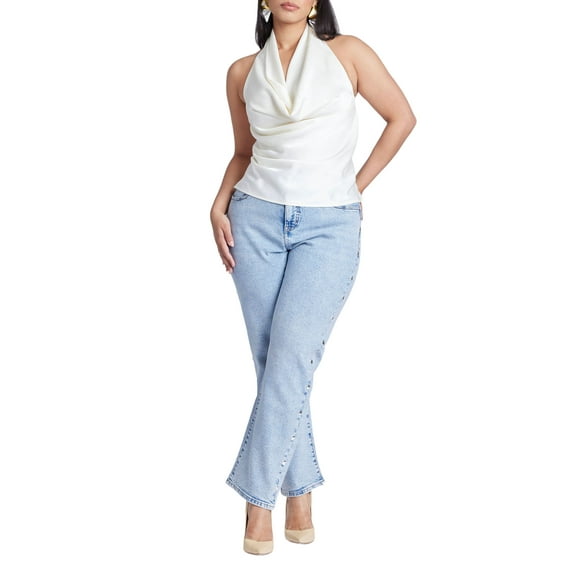 ELOQUII Women's Plus Size Straight Leg Jean With Studs