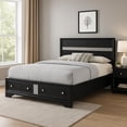 thumbnail image 6 of Benjara Regi Queen Bed- 2 Storage Drawers- Silver Striped Headboard- Black Wood, 6 of 6