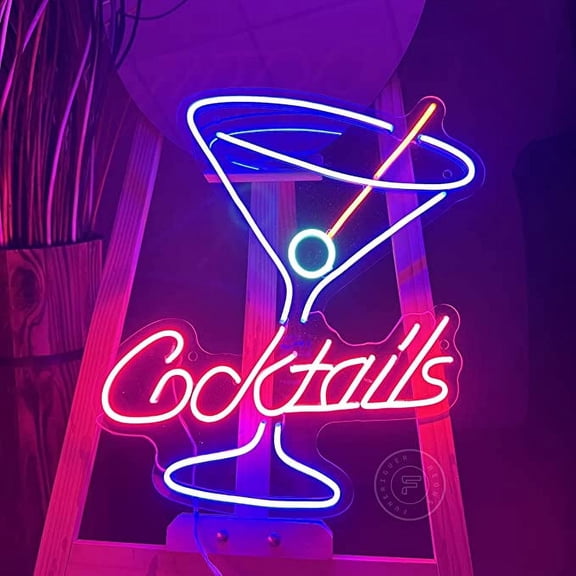 FUNERIGUER Cocktail Glass Neon LED Light Sign 16 x 21 inches For Indoor Bar Pub, Restaurant Decor-Bright and Premium Built