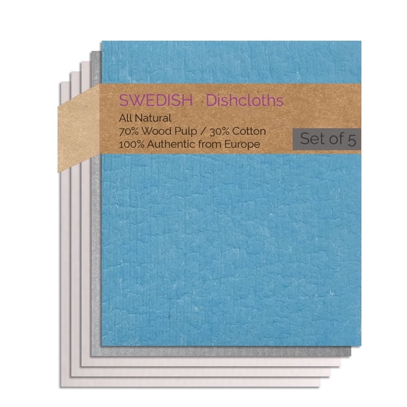 Swedish Dishcloth 5 PK (1 Gray, 1 Turquoise, 3 Natural) Combo GTNNN Paper Towel Replacements