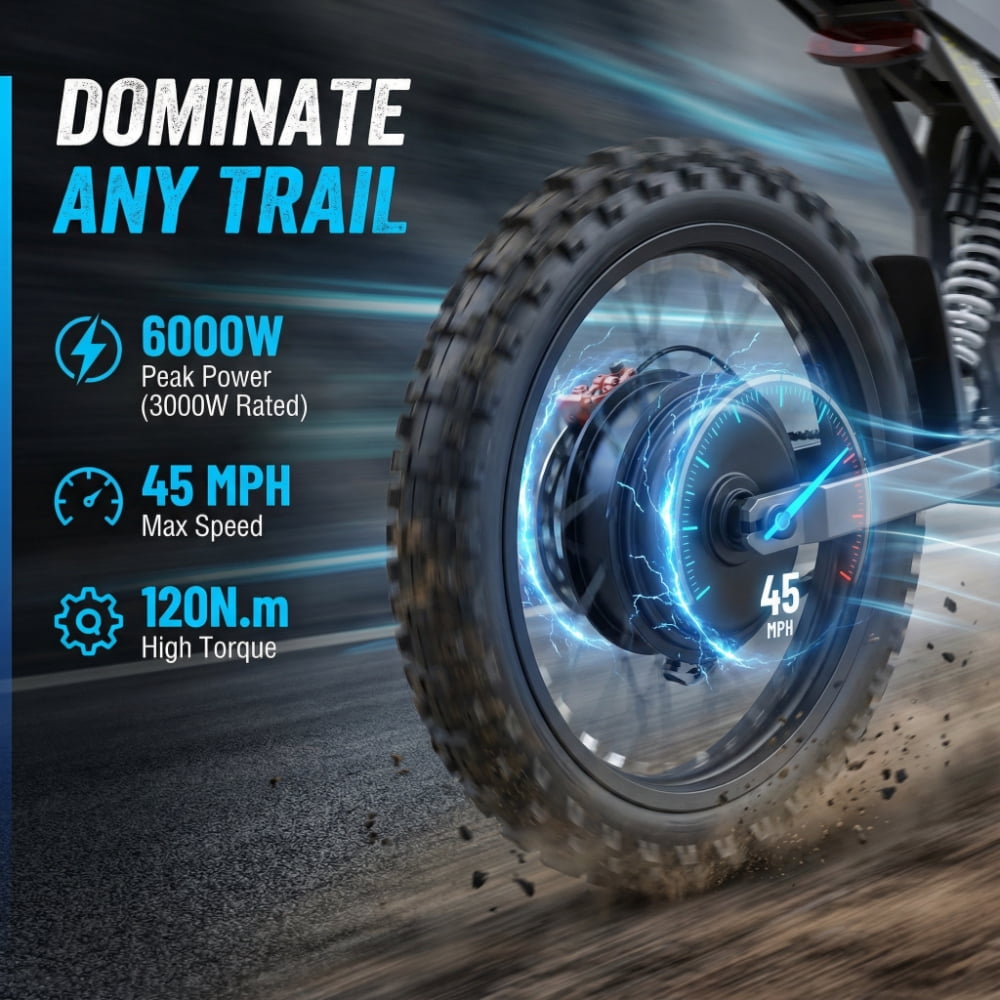 Electric Dirt Bike for Adults, R17 Electric Motorcycle 6000W(Peak) Motor 2880wh Battery, 7 Speed 45MPH